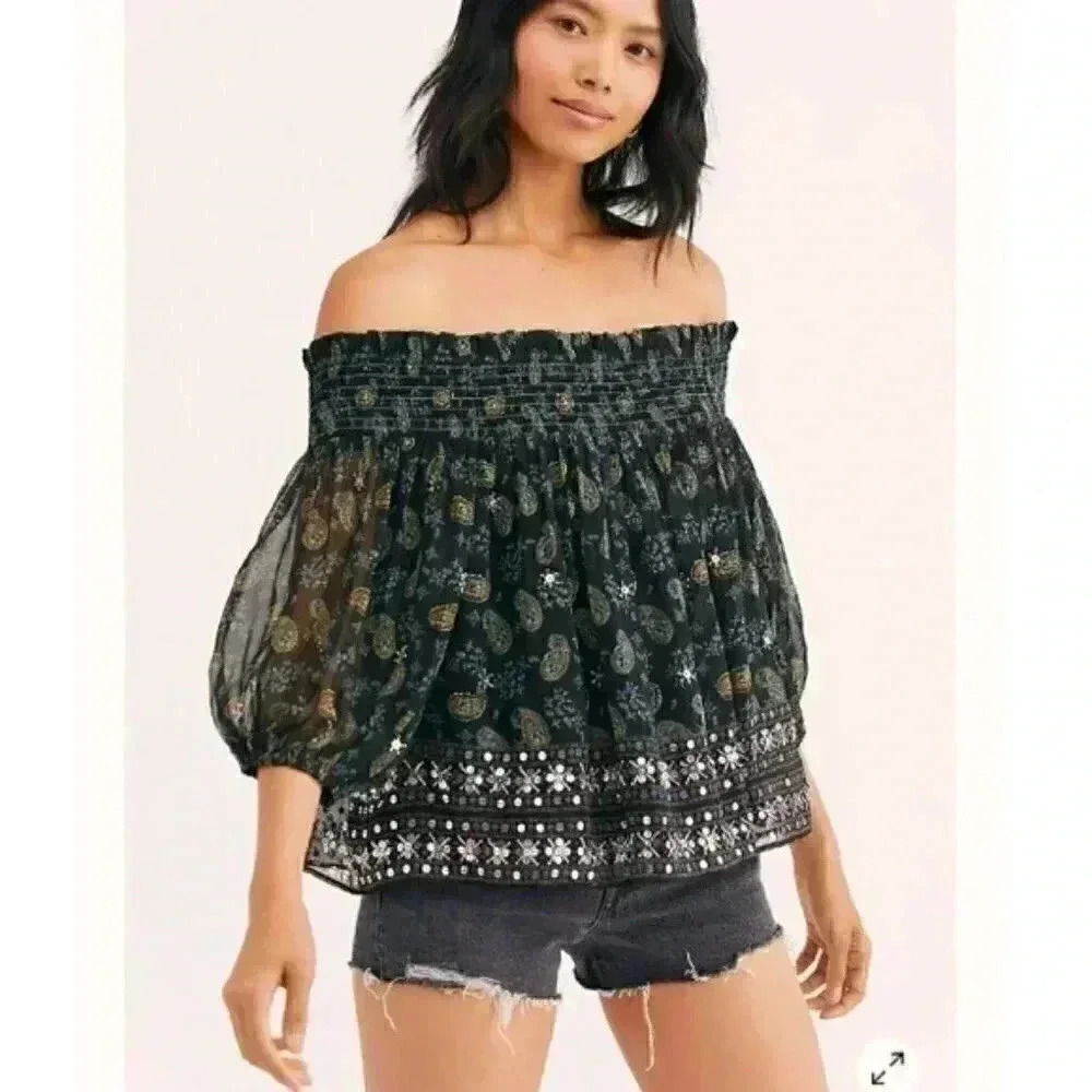 Free People Embellished Off The Shoulder Top